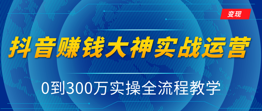 抖音赚钱大神实战运营教程，0到300万实操全流程教学，抖音独家变现模式-88共享