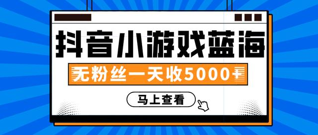 赚钱计划：抖音小游戏蓝海项目，无粉丝一天收入5000+-88共享
