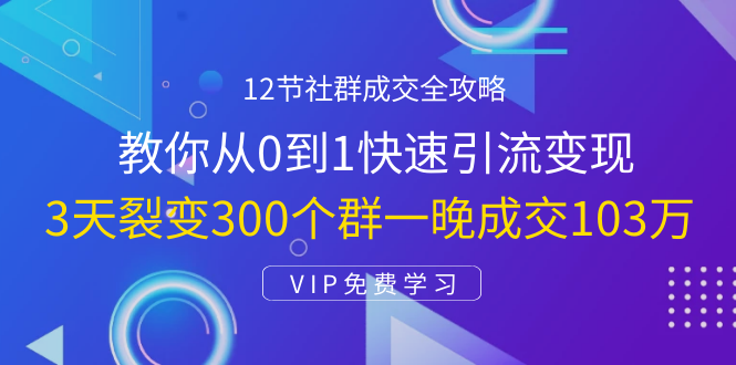 12节社群成交全攻略：从0到1快速引流变现，3天裂变300个群一晚成交103万-88共享