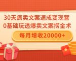 30天疯卖文案速成变现营,0基础玩透爆卖文案捞金术!每月增收20000+-88共享