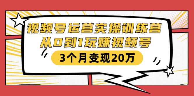 视频号运营实操训练营：从0到1玩赚视频号，3个月变现20万-88共享