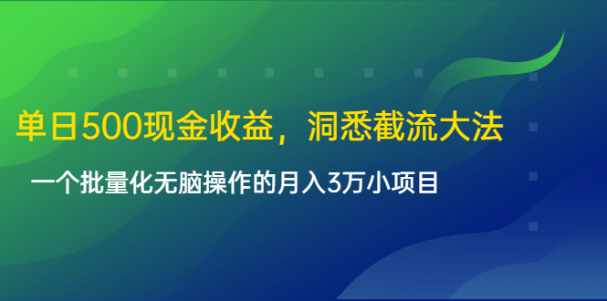 单日500现金收益，洞悉截流大法，一个批量化无脑操作的月入3万小项目-88共享