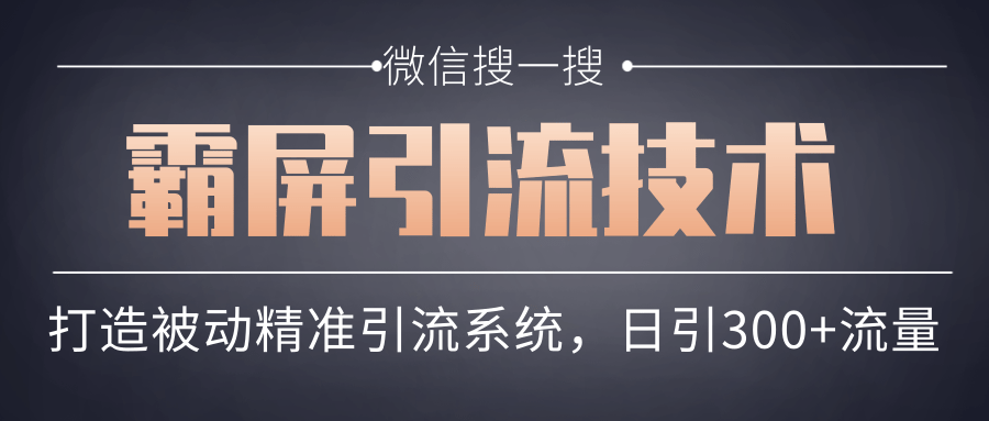 微信搜一搜霸屏引流技术，打造被动精准引流系统，轻松日引300+流量-88共享