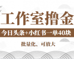 工作室撸金二件套:撸今日头条原创收益+小红书一单利润40块项目-88共享