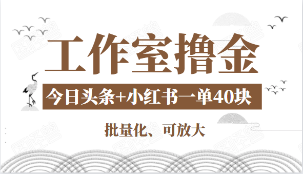 工作室撸金二件套：撸今日头条原创收益+小红书一单利润40块项目-88共享