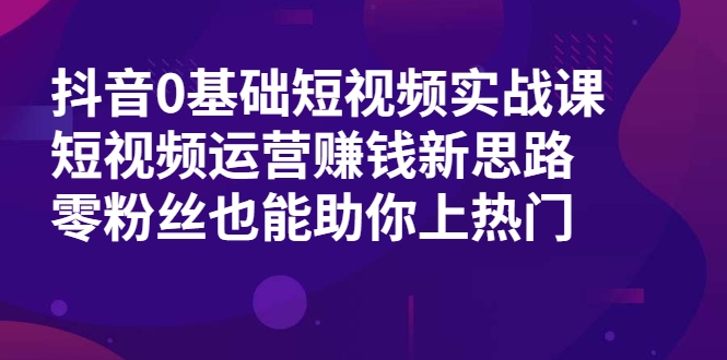 抖音0基础短视频实战课，短视频运营赚钱新思路，零粉丝也能助你上热门-88共享