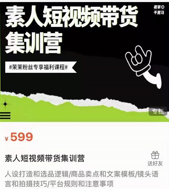 夜草与千里马素人短视频带货集训营，薛辉团队价值599-88共享