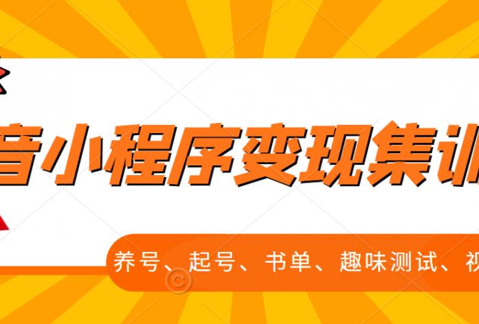 抖音小程序变现集训课，养号、起号、书单、趣味测试、视频剪辑，全套流程-88共享