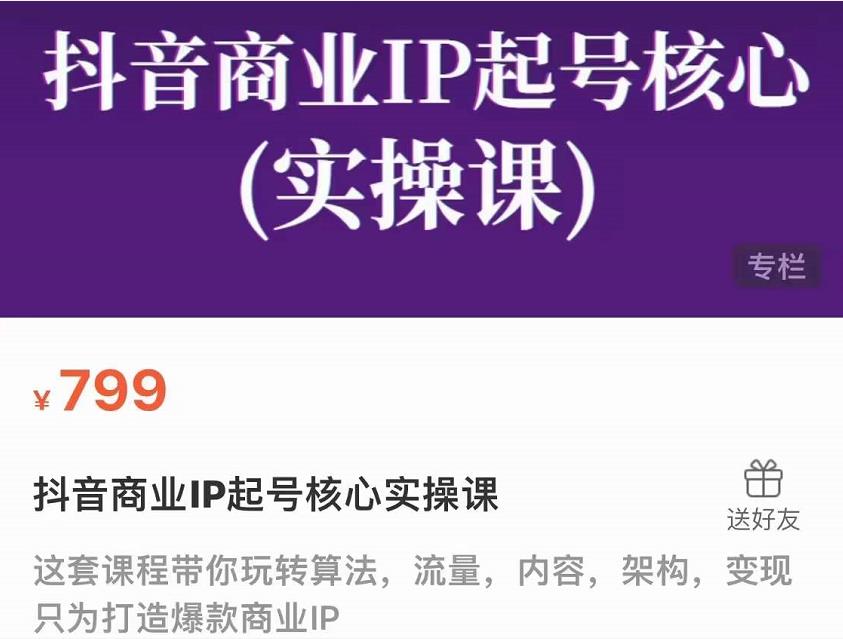 抖音商业IP起号核心实操课，带你玩转算法，流量，内容，架构，变现-88共享