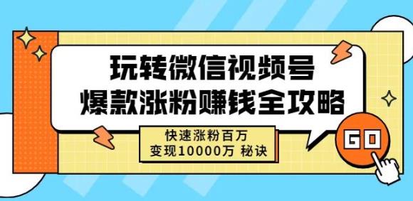 玩转微信视频号爆款涨粉赚钱全攻略，快速涨粉百万变现万元秘诀-88共享