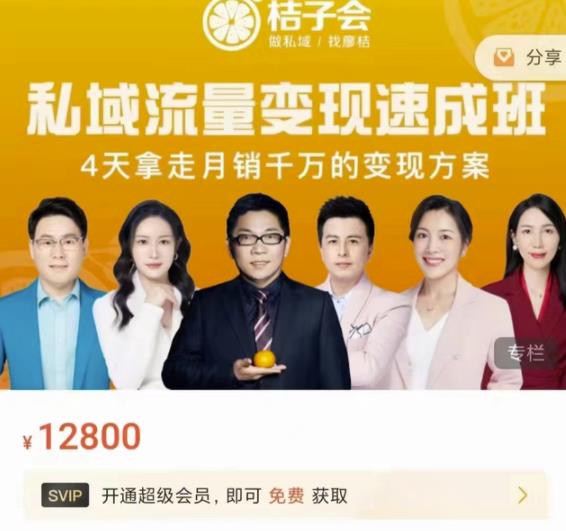 桔子会·私域流量变现速成班，4天拿走月销千万的变现方案 价值12800元-88共享