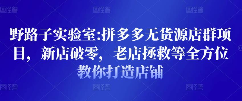 野路子实验室:拼多多无货源店群项目，新店破零，老店拯救等全方位教你打造店铺-88共享
