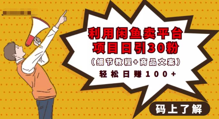 利用闲鱼卖平台项目课程资源日引流30+精准粉丝，轻松日赚100+，积累人脉可实现二次变-88共享