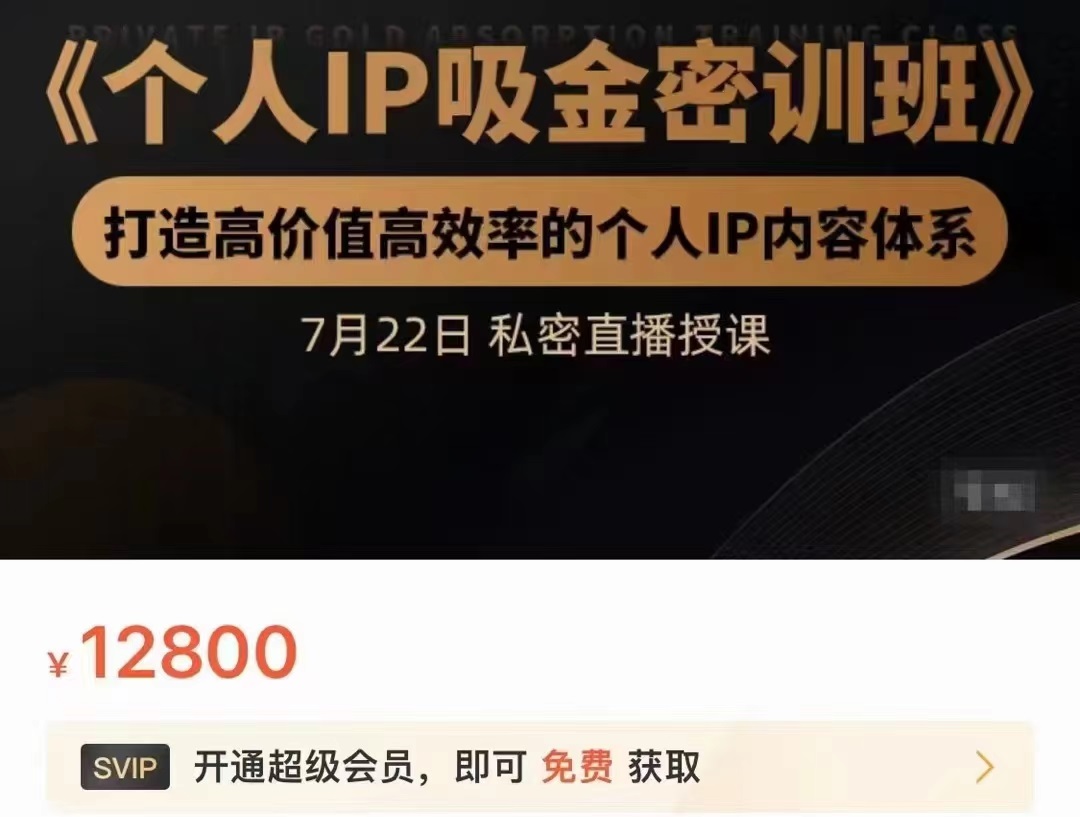 个人IP吸金密训班，打造高价值高效率的个人IP内容体系（价值12800元）-88共享