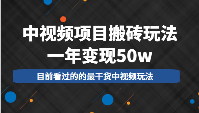 中视频项目搬砖玩法，一年变现50w，目前看过的的最干货中视频玩法-88共享