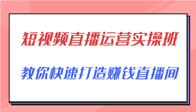短视频直播运营实操班，直播带货精细化运营实操，教你快速打造赚钱直播间-88共享