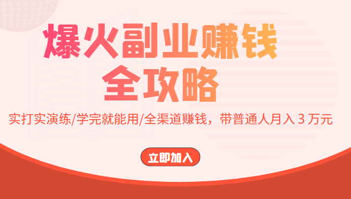 爆火副业赚钱全攻略：实打实演练/学完就能用/全渠道赚钱，带普通人月入３万元-88共享