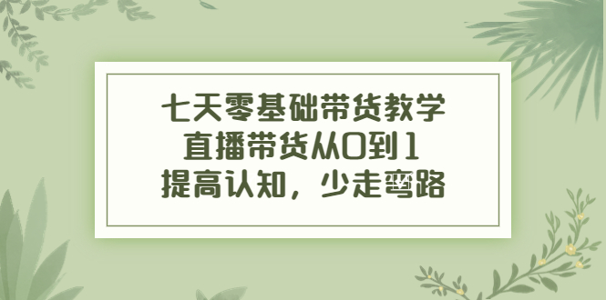 七天零基础带货教学，直播带货从0到1，提高认知，少走弯路-88共享