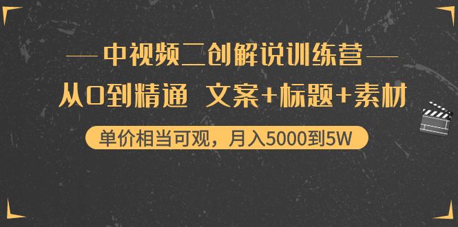 中视频二创解说训练营：从0到精通 文案+标题+素材、月入5000到5W-88共享