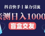日收益1000+的交友盲盒副业丨有手就行的抖音快手暴力引流-88共享