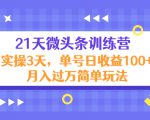 21天微头条训练营,实操3天,单号日收益100+月入过万简单玩法-88共享