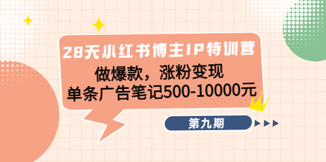 28天小红书博主IP特训营《第9期》做爆款，涨粉变现 单条广告笔记500-10000-88共享