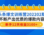 头条爆文训练营202202期，不断产出优质的爆款内容，新手12天收益3100+-88共享