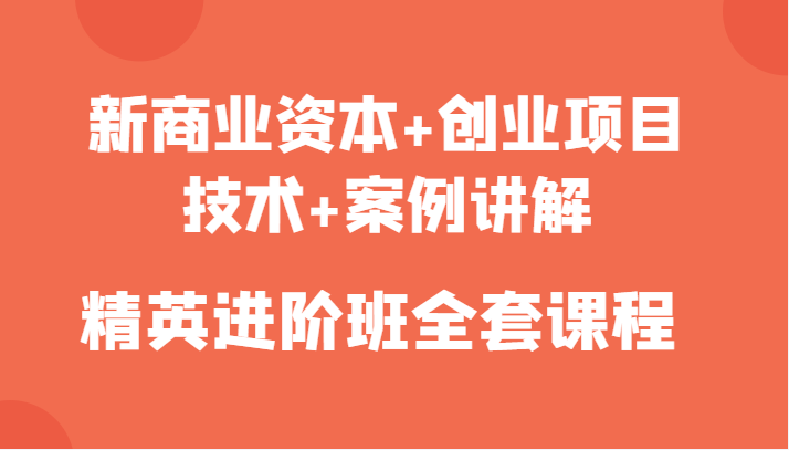 新商业资本+创业项目，技术+案例讲解，精英进阶班全套课程-88共享