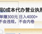 高利润0成本代办营业执照项目：一单赚300元日入4000+不会违规，不会内卷-88共享