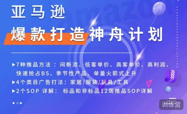 亚马逊爆款打造神舟计划，​7种推品方法，4个类目广告打法，2个SOP详解-88共享
