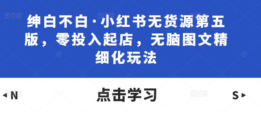 绅白不白·小红书无货源第五版，零投入起店，无脑图文精细化玩法-88共享