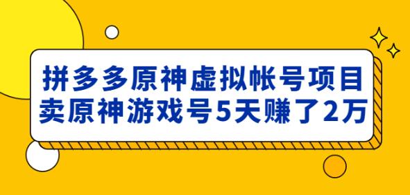 外面卖2980的拼多多原神虚拟帐号项目：卖原神游戏号5天赚了2万-88共享