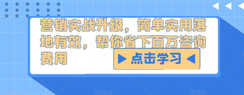 营销实战升级，简单实用落地有效，帮你省下百万咨询费用-88共享