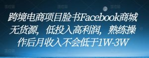 跨境电商项目脸书Facebook商城无货源,低投入高利润,熟练操作后月收入不会低于1W-3W-88共享