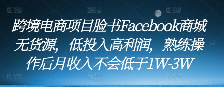 跨境电商项目脸书Facebook商城无货源，低投入高利润，熟练操作后月收入不会低于1W-3W-88共享