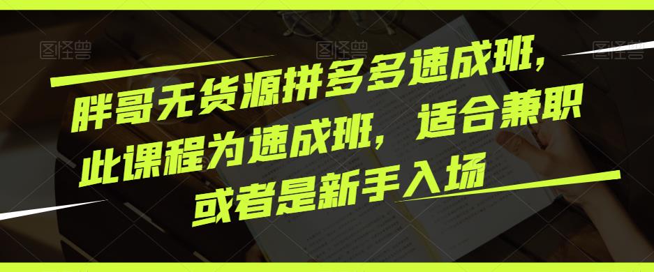 胖哥无货源拼多多速成班，此课程为速成班，适合兼职或者是新手入场-88共享