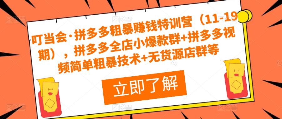 叮当会·拼多多粗暴赚钱特训营（11-19期），拼多多全店小爆款群+拼多多视频简单粗暴技术+无货源店群等-88共享