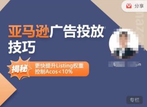 亚马逊广告投放技巧-详解流量底层原理+广告漏斗逻辑,更快提升Listing权重,控制Acos 10%-88共享