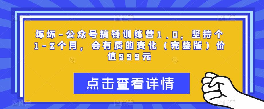 坏坏-公众号搞钱训练营1.0，坚持个1-2个月，会有质的变化（完整版）价值999元-88共享