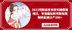2023男粉高客单价实操落地项目，零基础玩转男粉短视频转私域日产500+-88共享