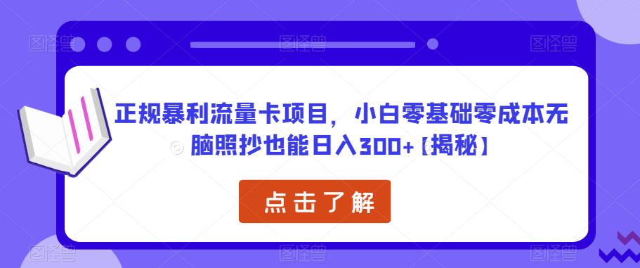 正规暴利流量卡项目，小白零基础零成本无脑照抄也能日入300+【揭秘】-88共享
