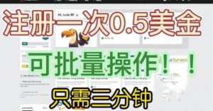 国外项目注册一次0.5美金，只需三分钟无脑操作，可批量同时放大操作，小白工作室福利【揭秘】-88共享