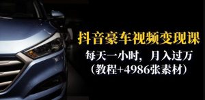 抖音豪车视频变现分享课:每天一小时,月入过万(教程+4986张素材)-88共享