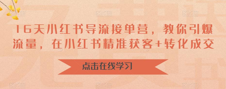 16天小红书导流接单营，教你引爆流量，在小红书精准获客+转化成交-88共享