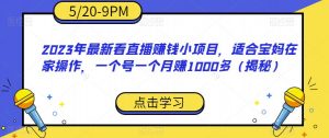 2023年最新看直播赚钱小项目，适合宝妈在家操作，一个号一个月赚1000多（揭秘）-88共享