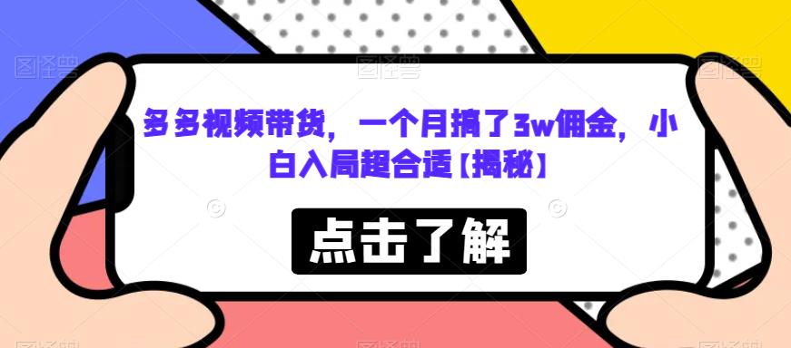 多多视频带货，一个月搞了3w佣金，小白入局超合适【揭秘】-88共享