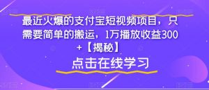最近火爆的支付宝短视频项目，只需要简单的搬运，1万播放收益300+【揭秘】-88共享