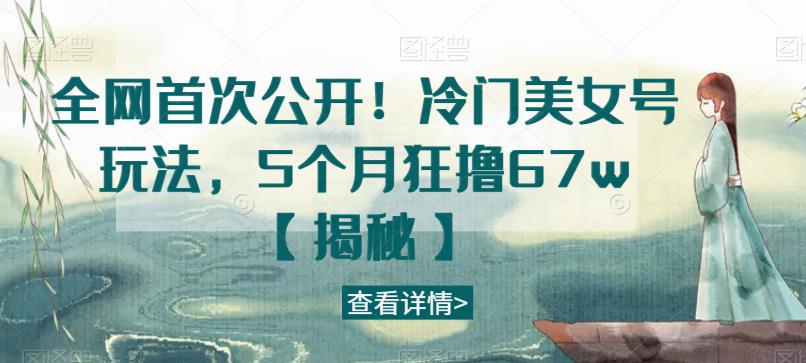 全网首次公开！冷门美女号玩法，5个月狂撸67w【揭秘】-88共享