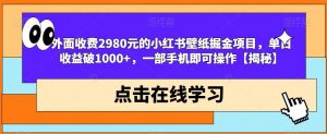 外面收费2980元的小红书壁纸掘金项目，单日收益破1000+，一部手机即可操作【揭秘】-88共享