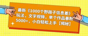 最新《1000个野路子信息差》玩法,文字视频,单个作品暴粉5000+,小白轻松上手【揭秘】-88共享